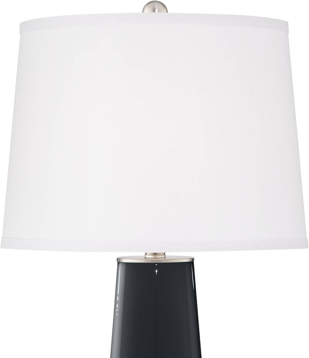 Color + Plus Leo Modern Table Lamps 29 1/2' Tall Set of 2 Black of Night Glass Tapered Column Plain White Drum Shade Decor for Bedroom Living Room House Home Bedside Nightstand Office Family