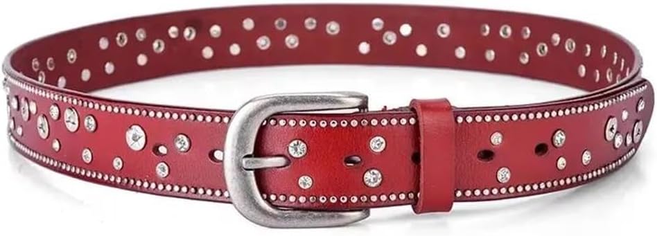 Women Retro Leather Rivet Belt European American Style For Jeans Street Outfits
