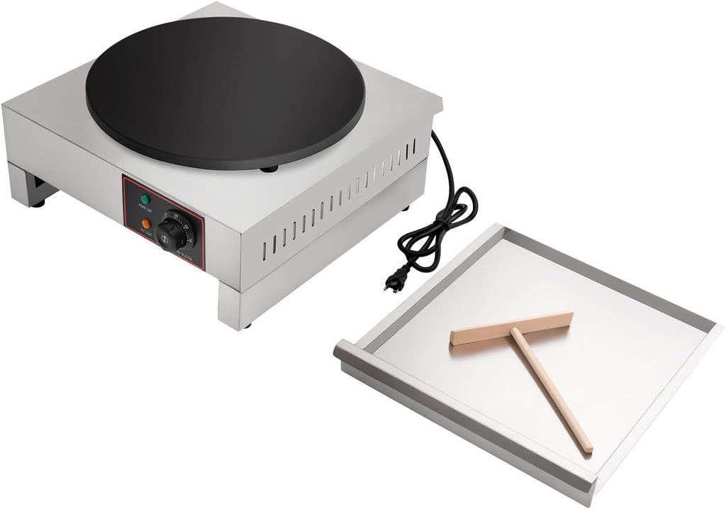 1700W 16' Electric Crepe Maker Commercial Crepe Machine with Spatula and Non-Stick Cooking Surface Pancake Griddle Pan for Kitchen Snack Stand Dessert Shop, 122-572℉ Adjustable