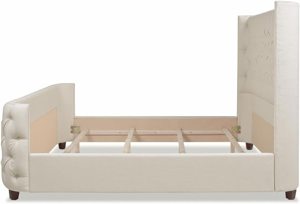 Jennifer Taylor Home Brooklyn King Tufted Panel Bed Headboard and Footboard Set, Light Beige Linen