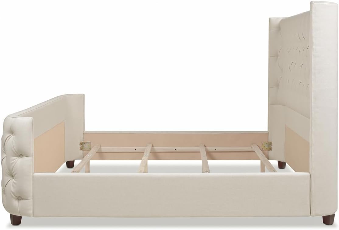 Jennifer Taylor Home Brooklyn King Tufted Panel Bed Headboard and Footboard Set, Light Beige Linen