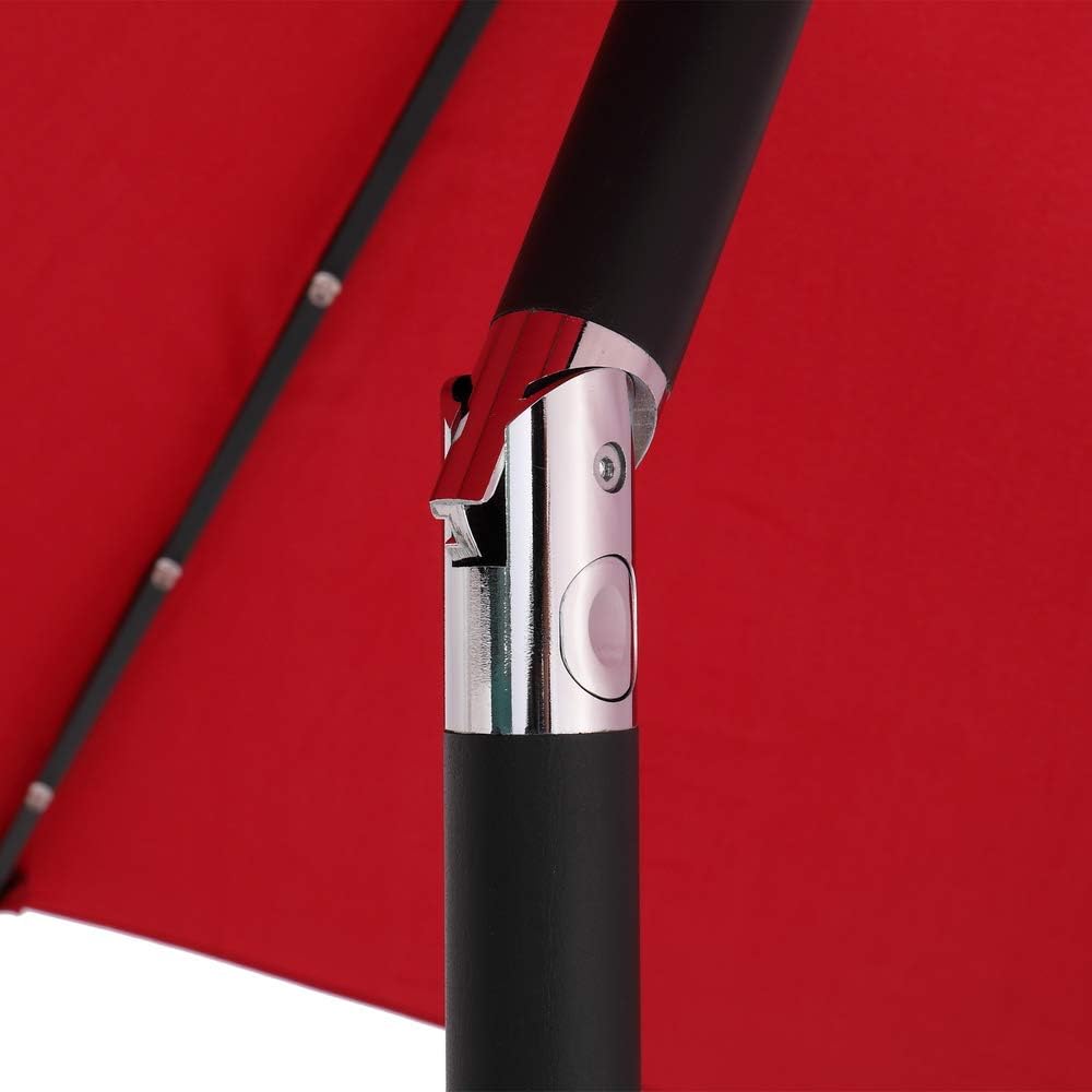 Patio Umbrella 9FT Round Outdoor Market Table Umbrella Waterproof Folding Sunshade Umbrella with Solar LED Light for Outdoor Beach Deck Garden Party Decoration (Without Unbrella Base, Wine Red)