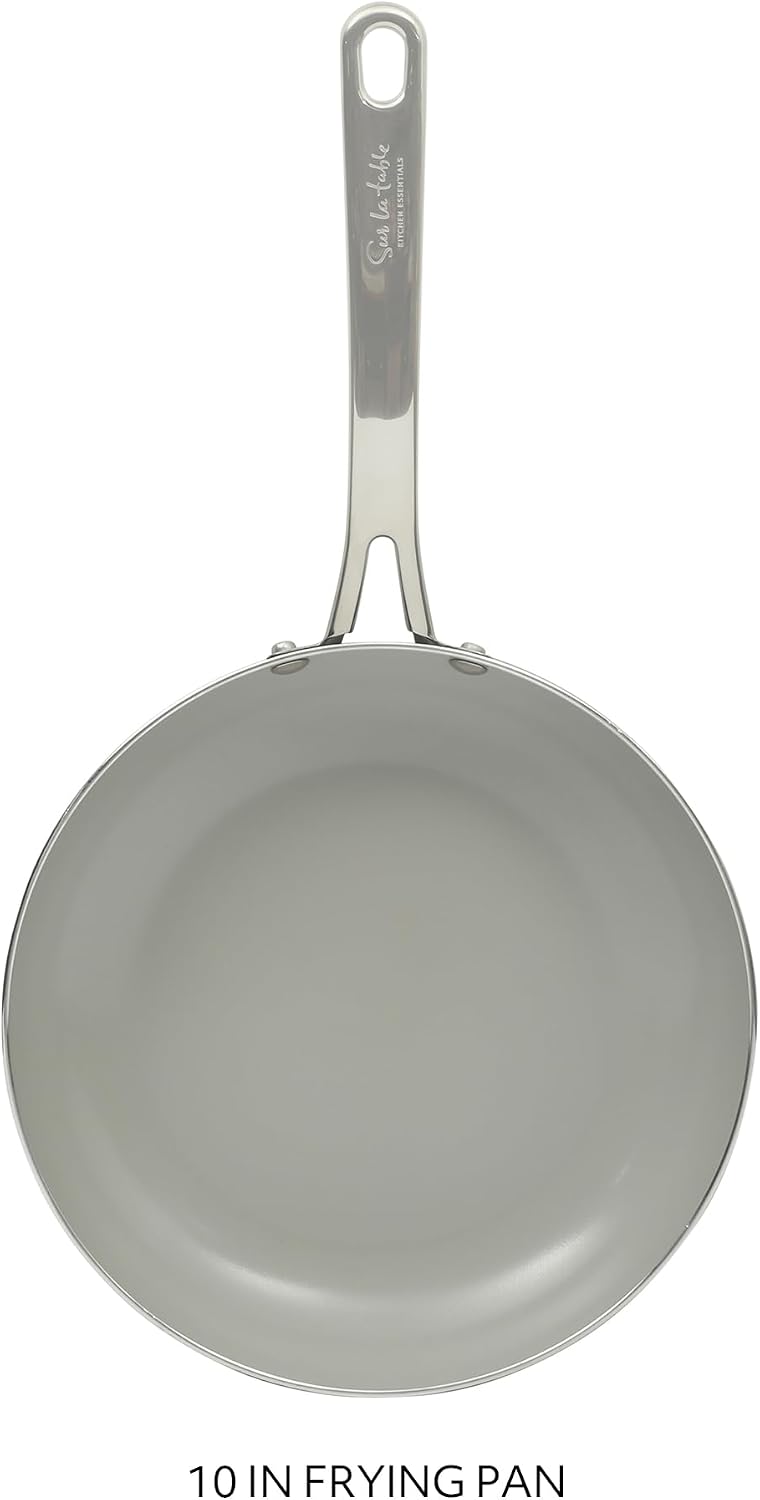 Sur La Table Kitchen Essentials Potluck Porch 10 Inch Deep Frying Pan Skillet Aluminum PFA Free Ceramic Cookware Chef's Pan, Omelet Pan - Induction - Black