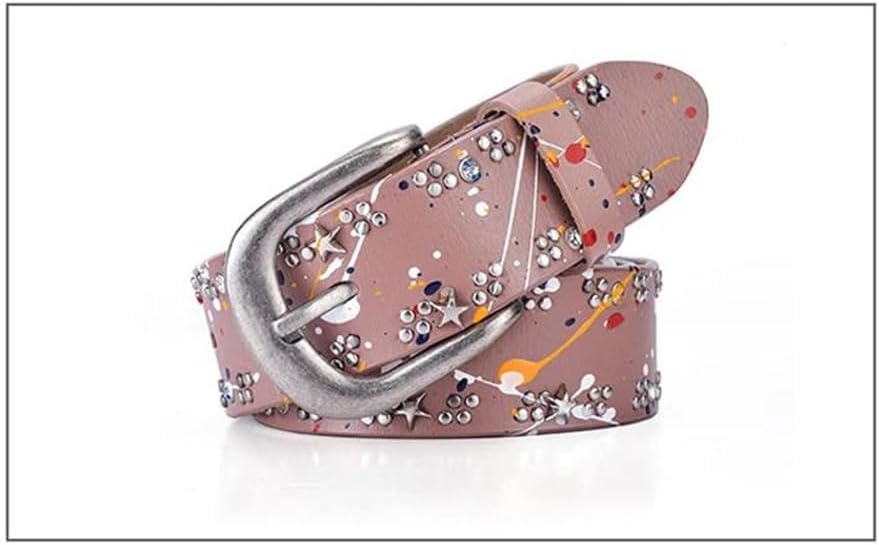 Women Genuine Leather Belt Colorful Rivet Vintage Style For Jeans Streetwear