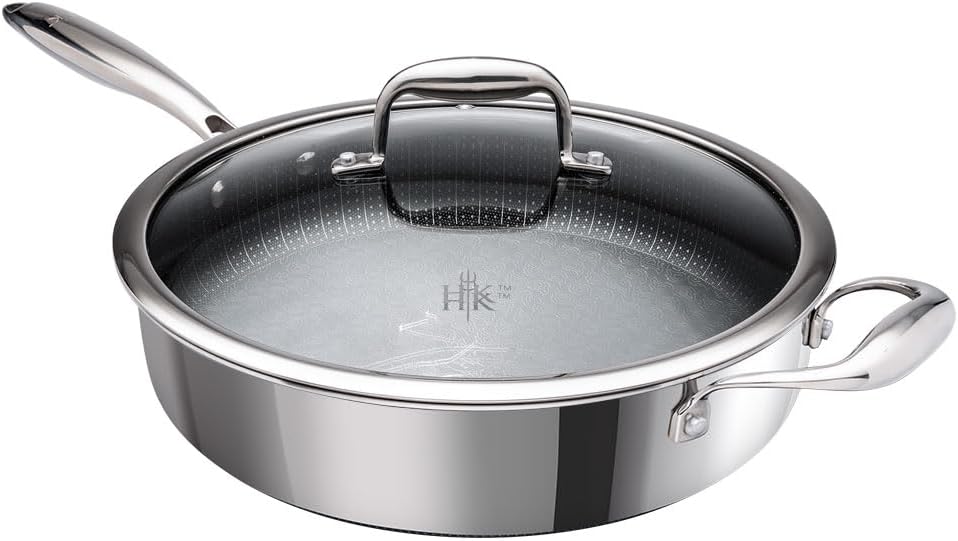 Hell's Kitchen Tri-Clad Hybrid 4 Quart Sauté Pan with Lid, Nonstick, Scratch-Resistant, Ergonomic Handle, Dishwasher Safe, Multi-Cooktop, and Oven-Safe (Original Nonstick)