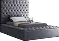 Meridian Furniture Bliss Collection Modern | Contemporary Velvet Upholstered Bed with Deep Button Tufting and Storage Compartments in Rails and Footboard, Gray, Twin