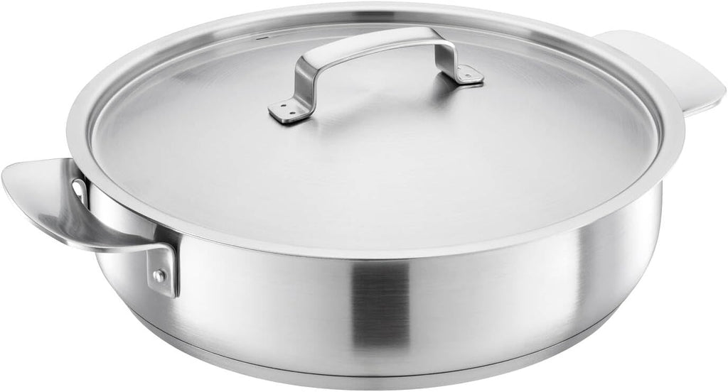 Fiskars Sauté Pan with Lid, Diameter 28 cm, Non-Stick, Suitable for All Cookers, Recycled Stainless Steel, Silver, 1064749