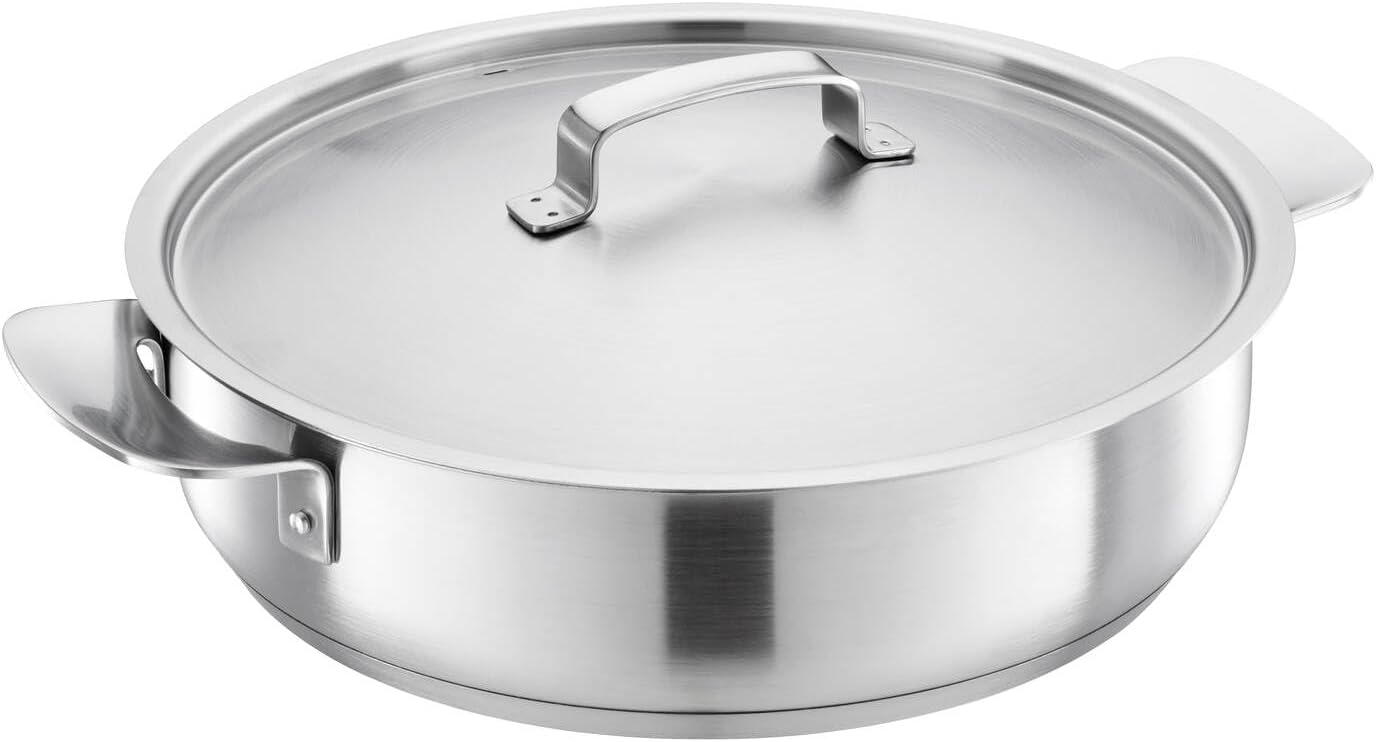 Fiskars Sauté Pan with Lid, Diameter 28 cm, Non-Stick, Suitable for All Cookers, Recycled Stainless Steel, Silver, 1064749