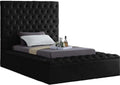 Meridian Furniture Bliss Collection Modern | Contemporary Velvet Upholstered Bed with Deep Button Tufting and Storage Compartments in Rails and Footboard, Black, Twin