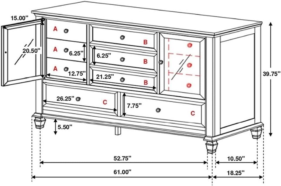 Pemberly Row 4-Piece Coastal Bedroom Set, Eastern King Bed, Cream White Finish, Solid Hardwood & Engineered Wood Construction, Dresser, Mirror, Nightstand, Classic Carved Detailing, Ample Storage