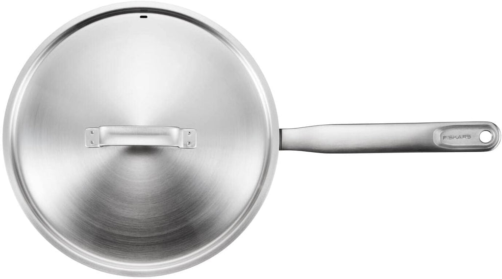 Fiskars sauté pan with lid, Ø 26 cm / 3.2 L, Coated pan, Suitable for All hobs, Recycled Stainless Steel, All Steel, Silver, 1064746