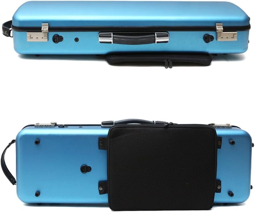 Violin case 4/4 Full size High strength Carbon fiber hard shell Durable handles Internal storage with Backpack straps Music Sheet bag (Blue with Lock)