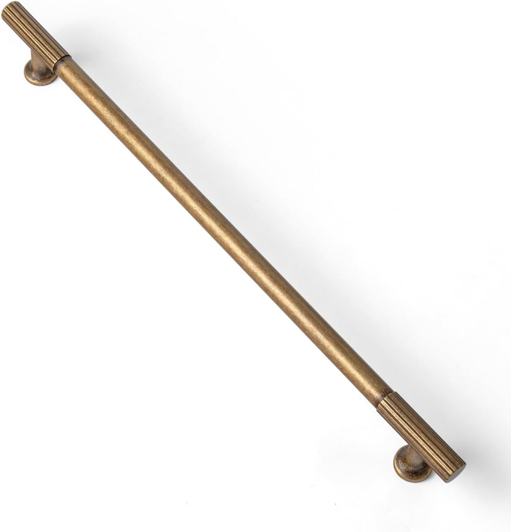 Goo-Ki Vintage Retro Antique Brass Zinc Alloy Cabinet Handles - 10''(256mm) Hole Center Striped Decorations Cabinet Pull Hardware for Bedroom, Kitchen, 6 Pack