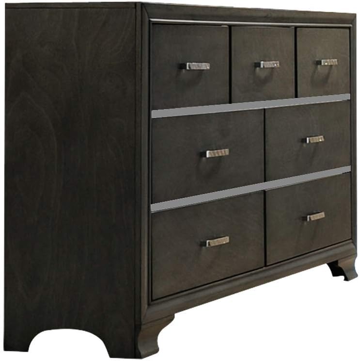 Kings Brand Furniture – 6-Piece Gray Wood with Faux Leather Headboard King Bedroom Set. Bed, Dresser, Mirror, Chest, 2 Night Stands