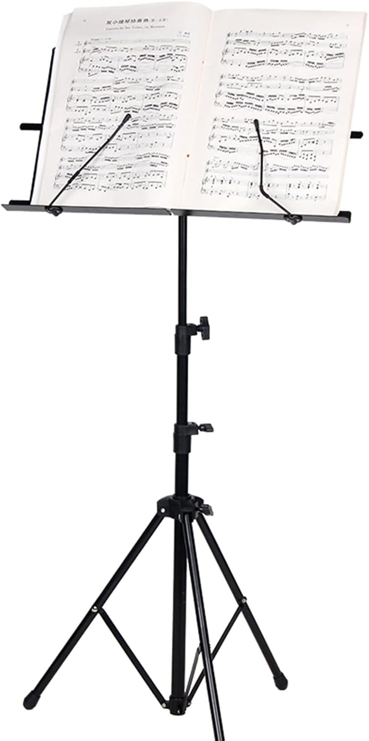 Folding Wire Sheet Music Stand for Guitar Players, Portable Black Instrumental Book Holder with Carrying Bag, Stage Studios Church School