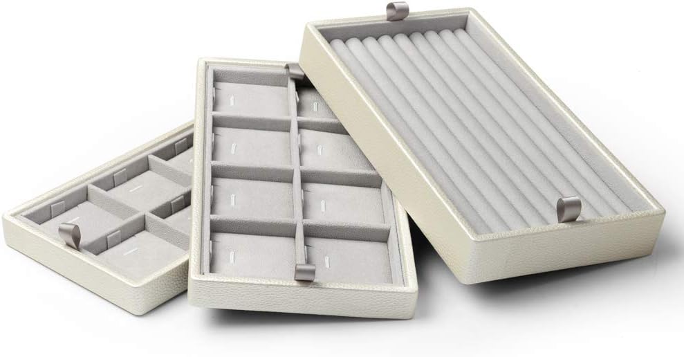 Oirlv Leather Jewelry Box Handmade Travel Jewelry Organizer Storage Case Holder For Girl Lady Earring,Ring,Necklace,Pendant,Watch,Bracelet。(X010)White