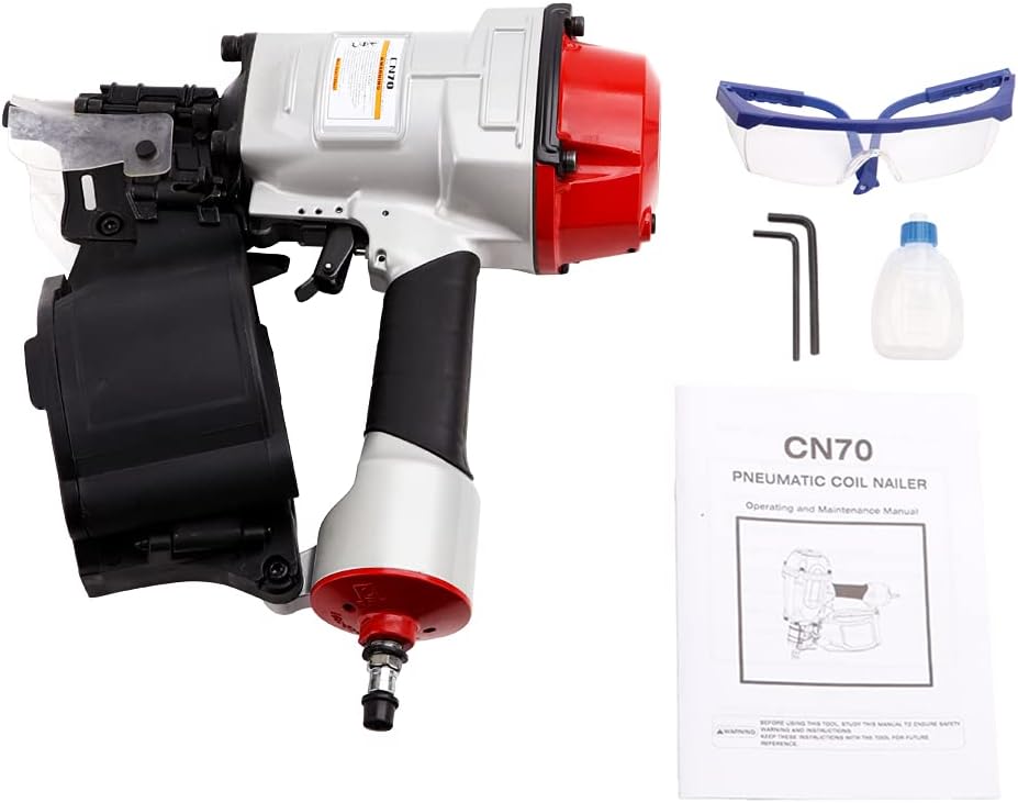 Nail Gun 1-3/4' to 2-3/4' Pneumatic Roofing Nailer,15° Coil Nailer with Safety Goggles