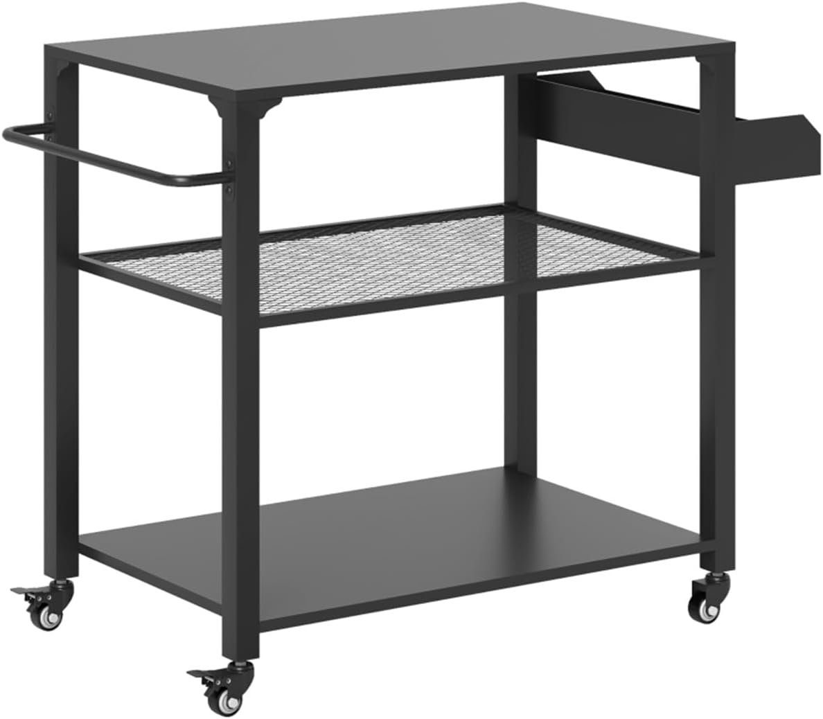 Portable Camping Cart Outdoor Grill Cart with Wheels, Griddle Tray Side Storage Rack Steel Tabletop Pizza Oven Table BBQ Prep, Serving Cart, Black 41.3' W x 19.7' D x 31.1' H