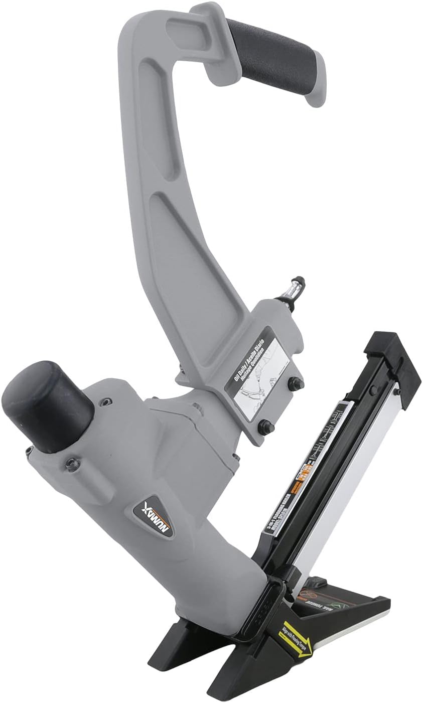 NuMax SFL618 Pneumatic 3-in-1 15.5-Gauge and 16-Gauge 2' Flooring Nailer / Stapler with Flooring Mallet and Interchangeable Base Plates