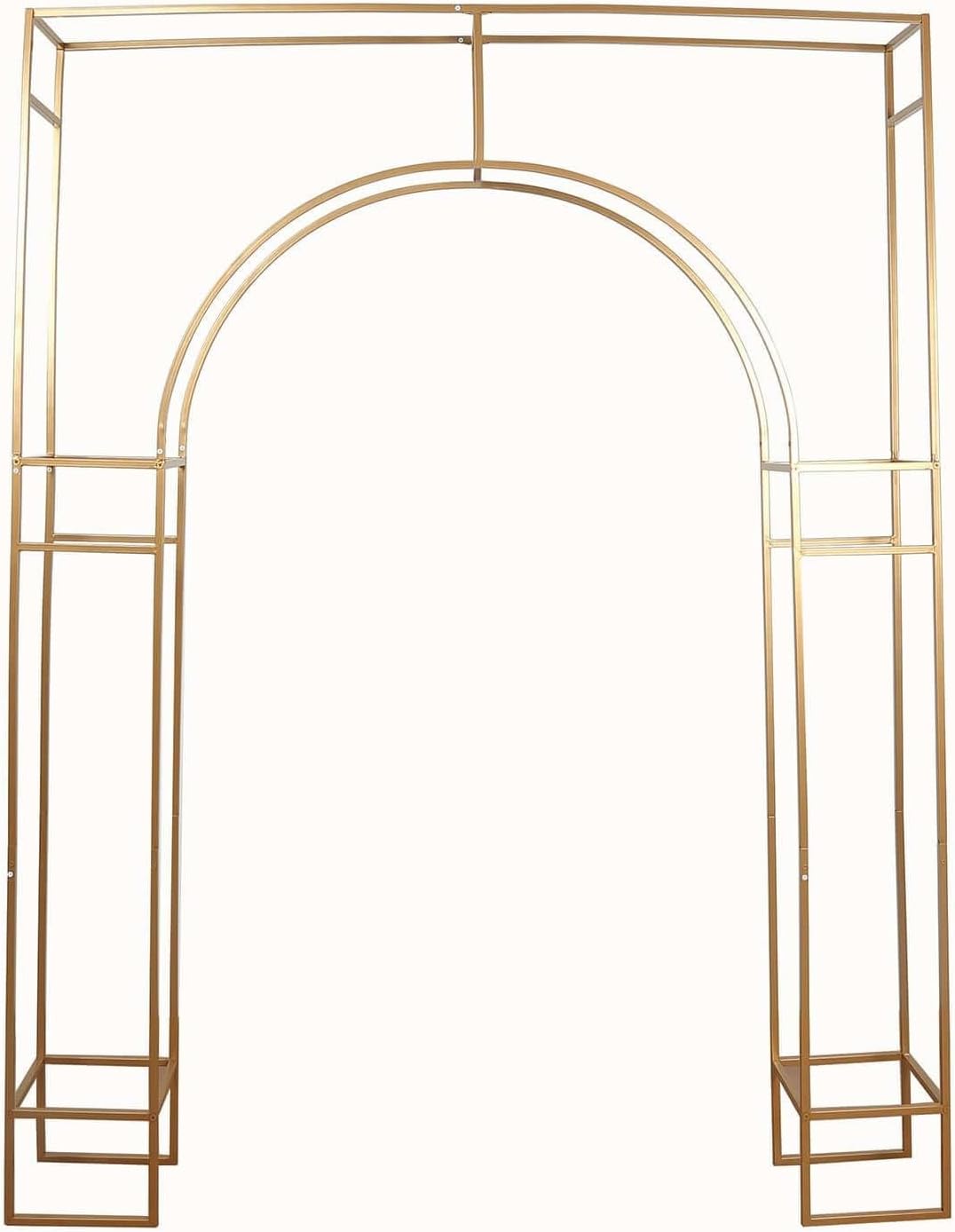 8 Feet Gold Metal Rectangular Wedding Arch in Arc de Triomphe Style | Heavy Duty Golden Backdrop Stand for Party Events Reception Photography Home Decorations Supplies