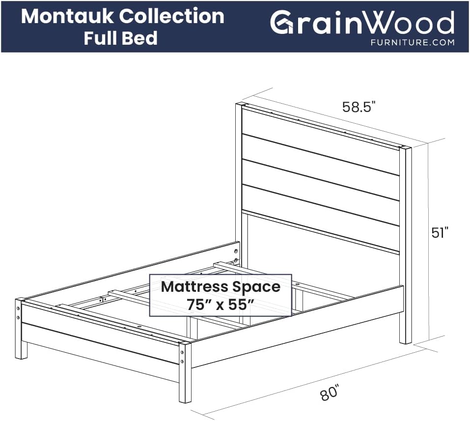 Grain Wood Furniture Montauk Solid Wood Bed, Full Size, Rustic Walnut