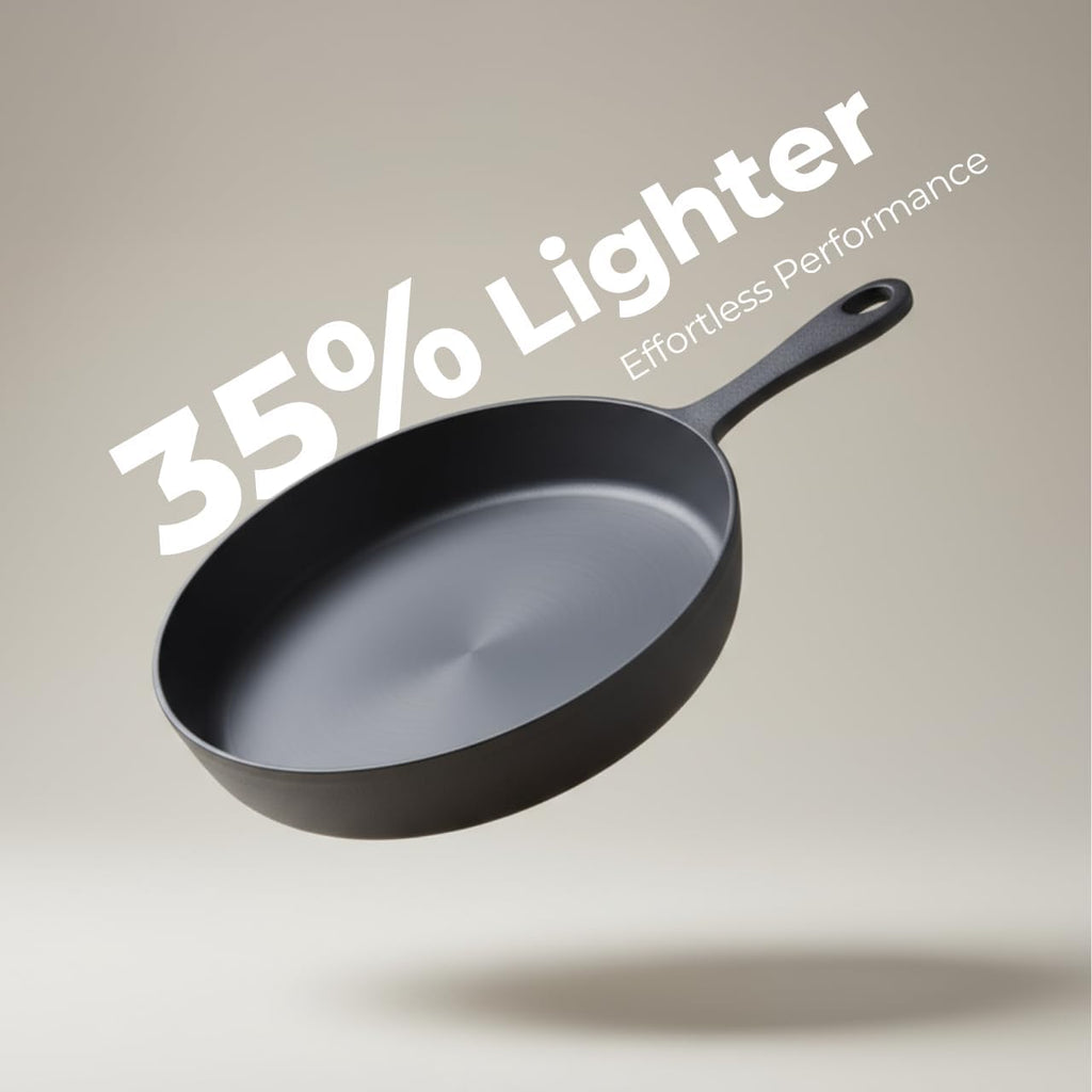 Flambo 12 Inch Smooth Cast Iron Skillet - Naturally Non-Stick, Pre-Seasoned Frying Pan, Smooth Finish for Grilling, Frying, Sauteing, Searing, Baking - Use on Oven, Stove, Grill, or Campfire