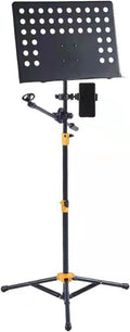 Sheet Music Stand Portable, Music Book Holder with Phone Holder & Microphone Stand, Foldable Tripod, Foldable and Height-Adjustable, for Instrumental Performance & Band & Travel