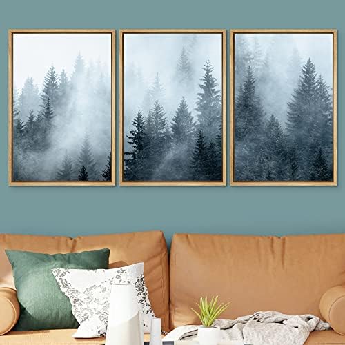 SIGNWIN Framed Canvas Print Wall Art Set Winter Fog Mist Pine Tree Mountain Forest Nature Wilderness Photography Modern Art Landscape Relax/Calm for Living Room, Bedroom, Office - 24'x36'x3 Natural