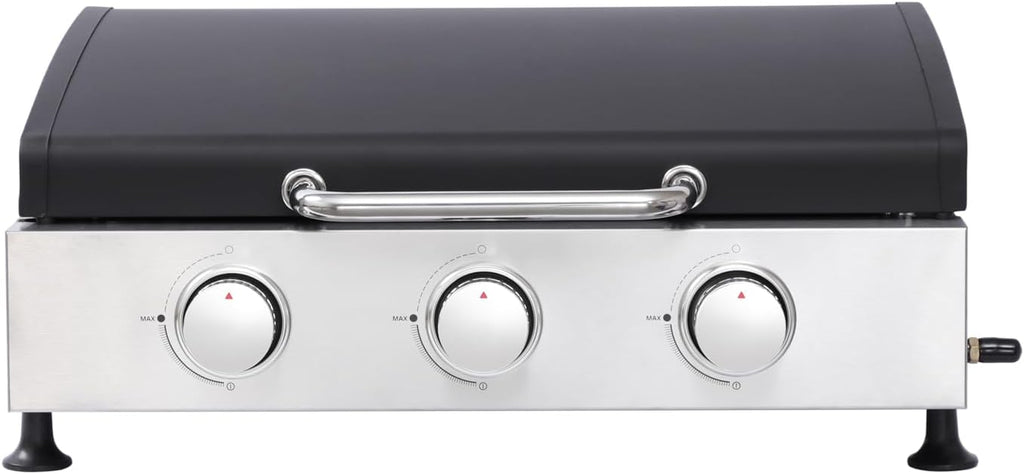 3-Burner Propane Gas Grill & Griddle Combo - 28680 BTU Tabletop Teppanyaki Grill with Cast Iron Surface & Enameled Body Portable Outdoor Cookstation for Camping Tailgating Barbecue