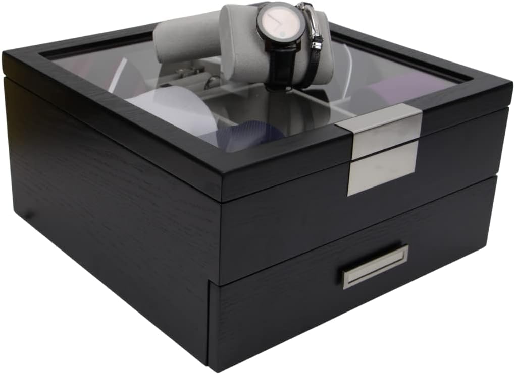 Multi purpose Black Wood Handmade Men Tie Storage Box,Watch Box and Jewelry Box (Busy Man)