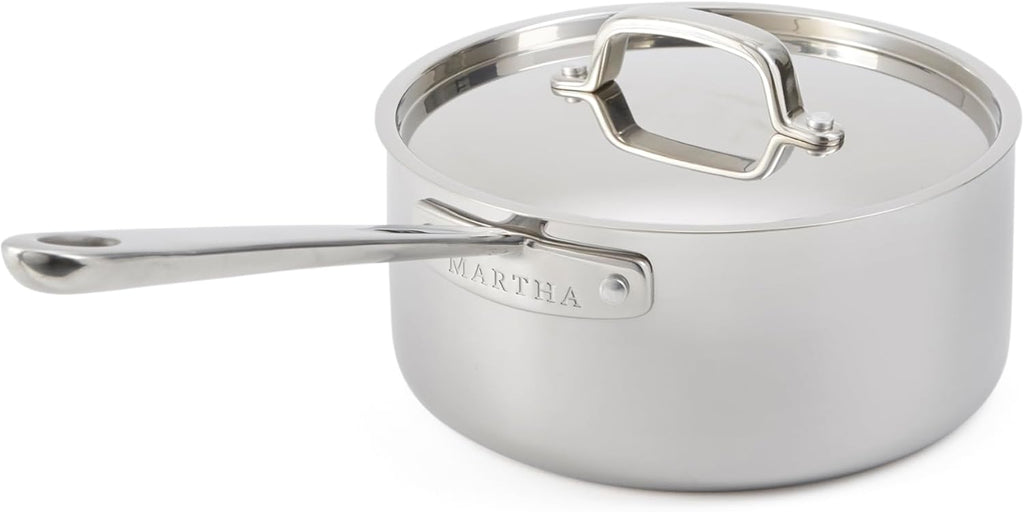 Martha by Martha Stewart 3-Quart Triply Stainless Steel Low Saucepan w/Lid