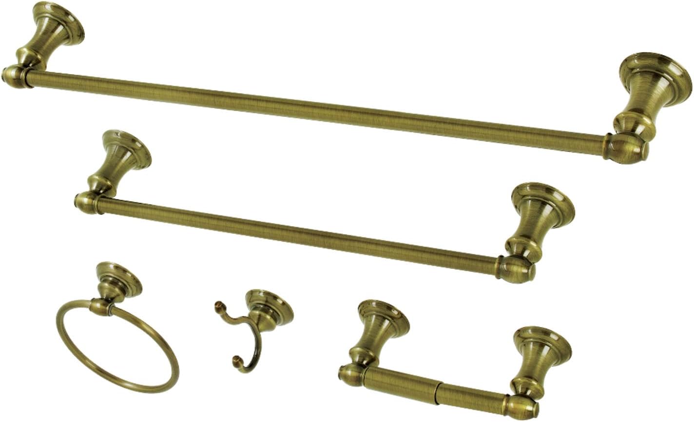 Kingston Brass BAHK2612478AB Provence 5-Piece 18-Inch and 24-Inch Towel Bars Bathroom Accessory Set in Antique Brass