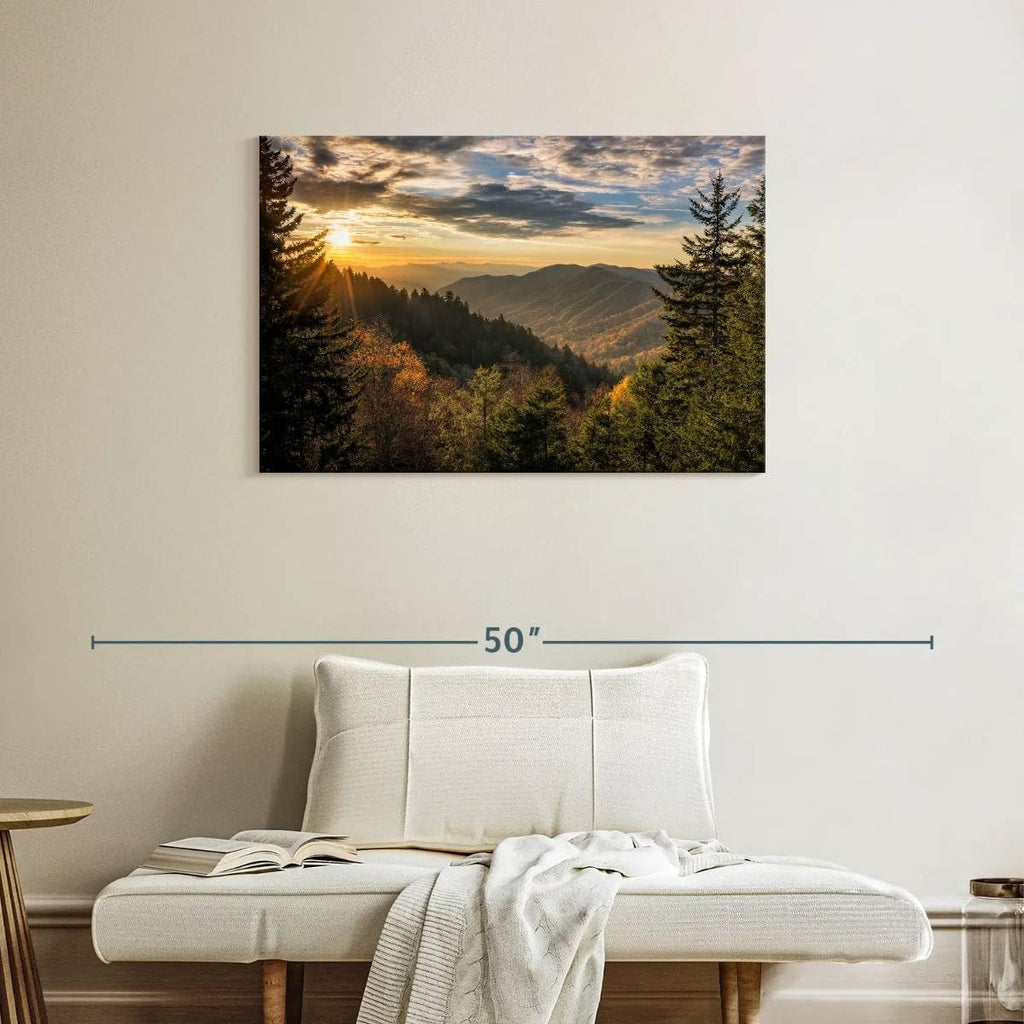 ElephantStock Sunrise In Smoky Mountains Canvas - 1 Panel Mountain Pictures Wall Decor - Nature Wall Art, Mountain Canvas Photography - Mountains Wall Art for Nature Lovers - 36' X 24'