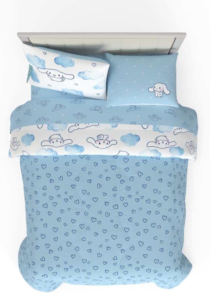 Cinnamoroll Bedding 7 Piece Super Soft Cozy Reversible Comforter and Sheet Set with Sham, Queen, (100% Official Licensed Product) by Franco