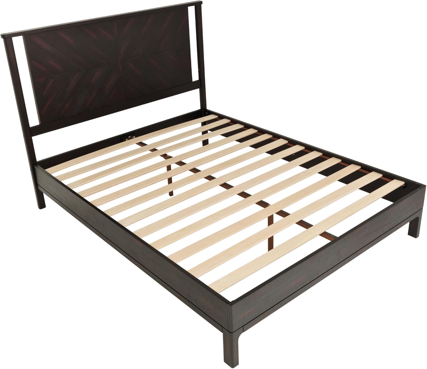 Bme Vivian Queen Bed Frame with Headboard, 14 Inch Deluxe Rustic Scandinavian Style - Solid Acacia Wood - No Box Spring Needed - 12 Strong Wood Slat Support - Easy Assembly - Rustic Black