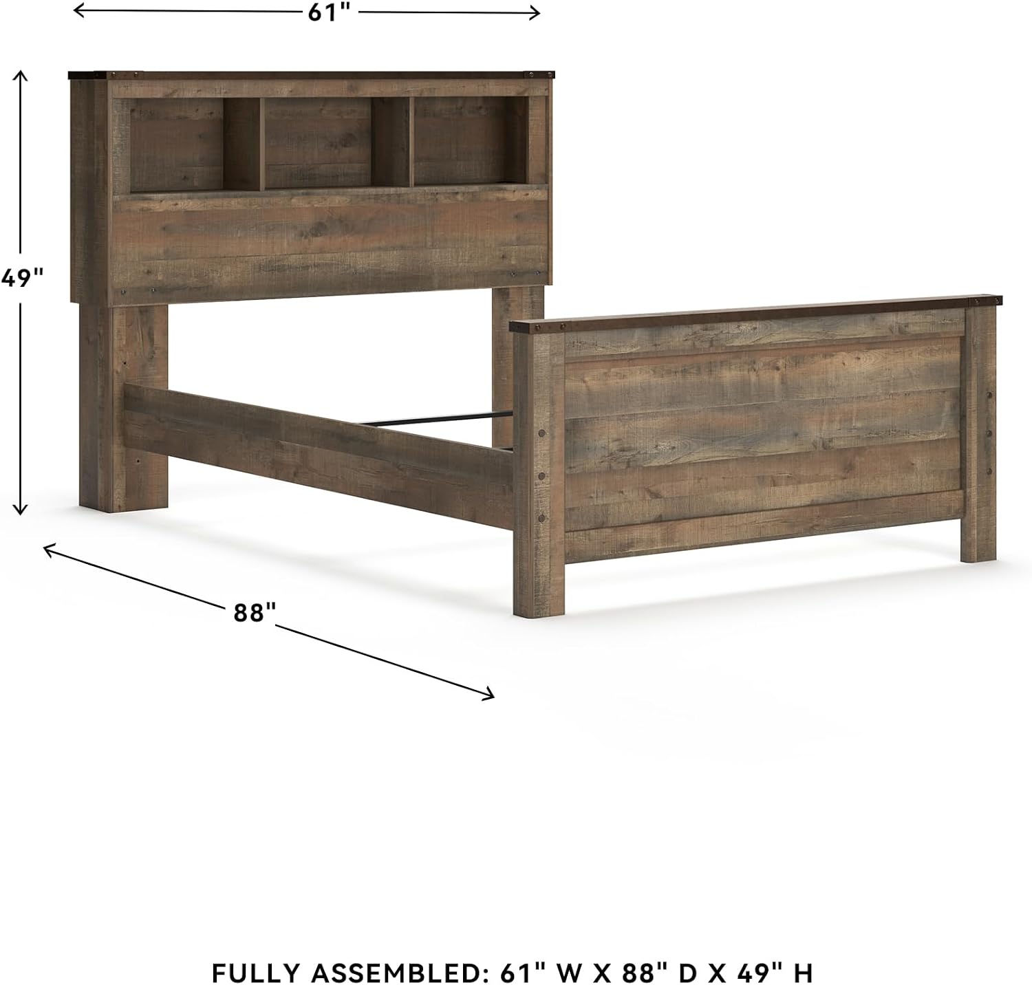 Signature Design by Ashley Trinell Country Rustic Bookcase Panel Bed with Nailhead Accents, Foundation or Box Spring Needed, Full, Dark Brown