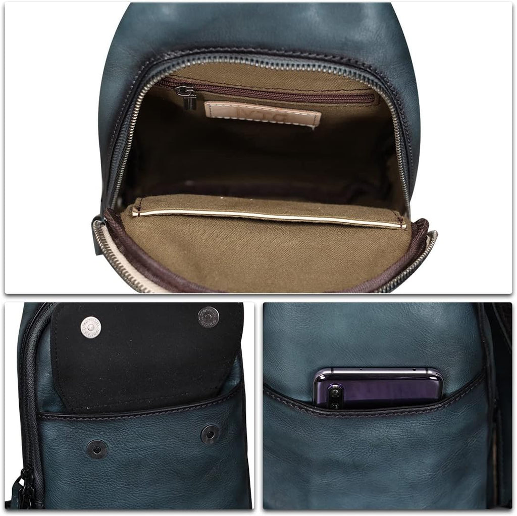 Genuine Leather Sling Bag - Vintage Sling Backpack for Men & Women - Fashion Shoulder & Crossbody Bag