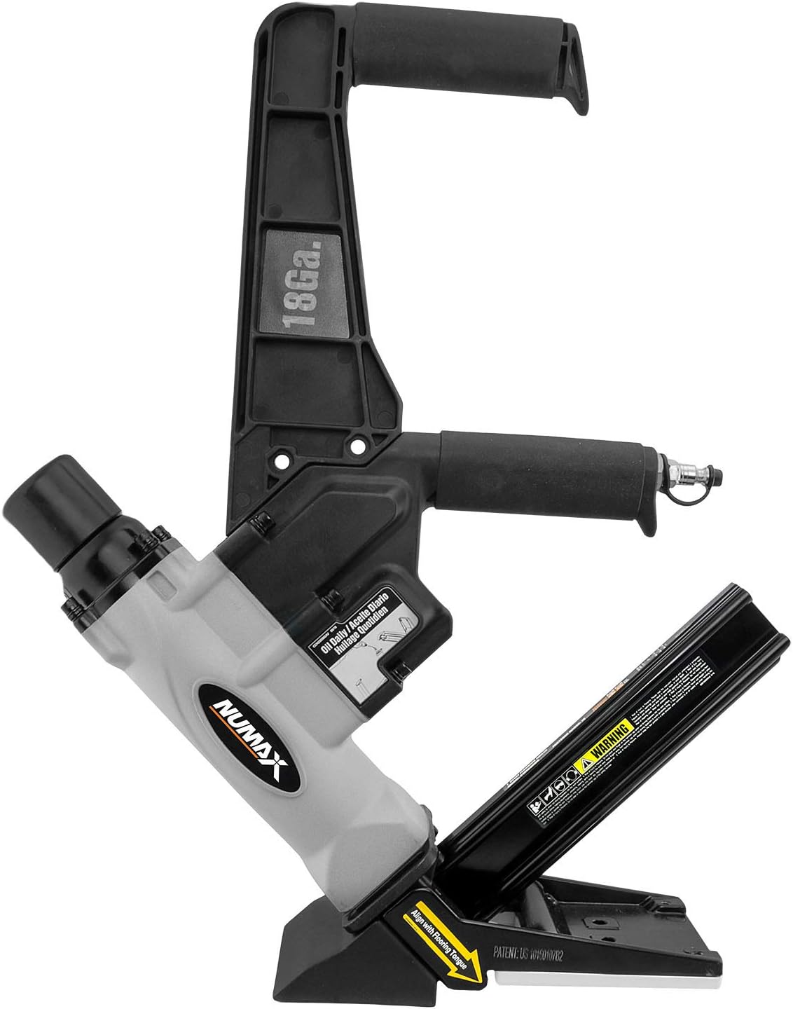 NuMax S18GLCNDH Pneumatic 18-Gauge 1-3/4' Dual Handle Flooring Nailer with Flooring Mallet and Interchangeable Base Plates