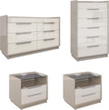 AMERLIFE 4 Piece Bedroom Furniture Set, 2 Nightstands with Charging Station, 8 Drawer Dresser with LED Light & 5 Drawer Chest, Modern High Gloss UV Finish, Bedroom Storage Organizer, Cream & Grey