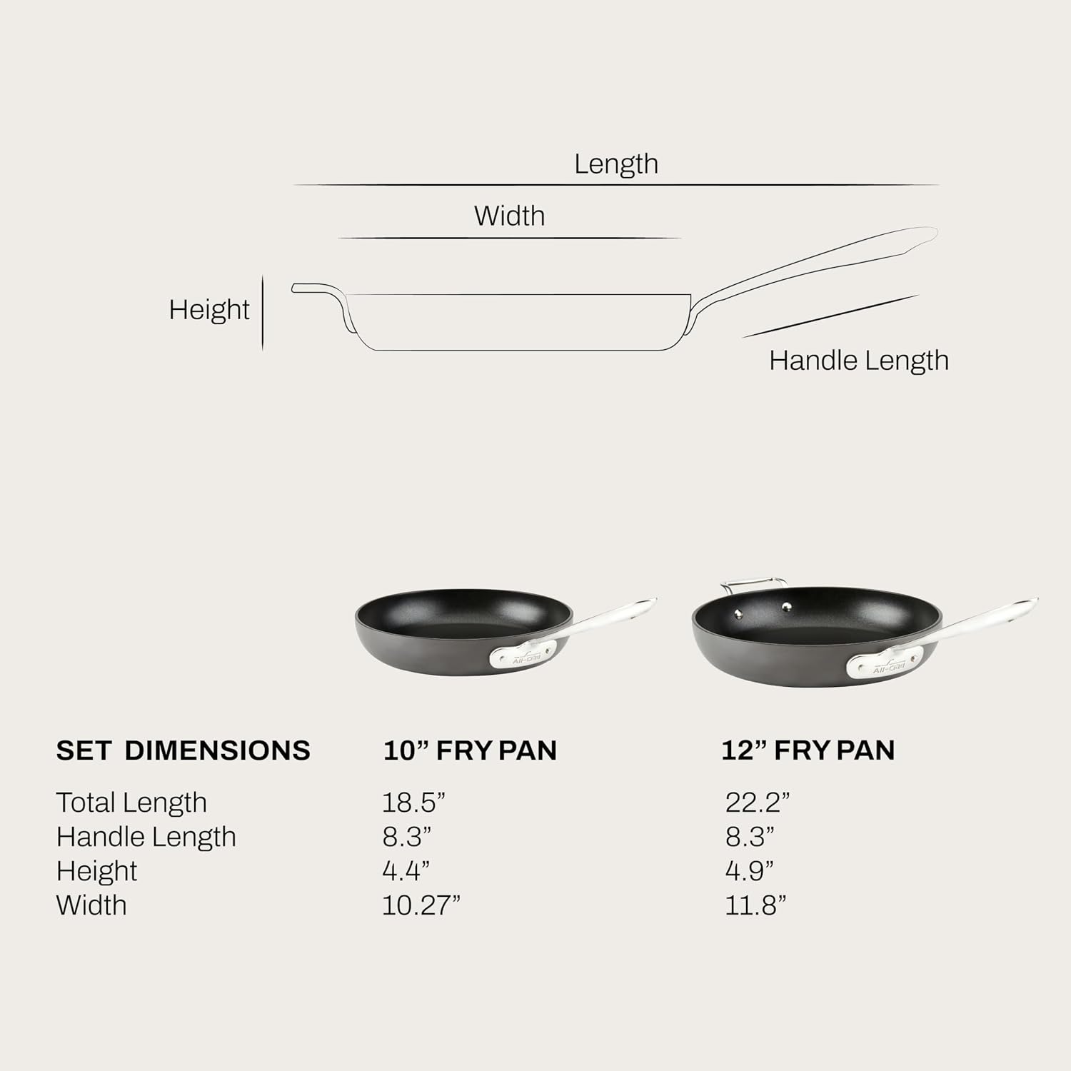 All-Clad E7859064 HA1 Hard Anodized Nonstick Fry Pan Cookware Set, 10 Inch and 12 Inch Fry Pan, 2 Piece, Black