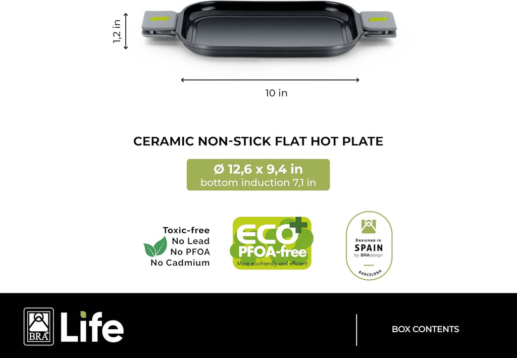 BRA COOKWARE Life 12-Piece Ceramic Cookware Set | Recycled Cast Aluminum Pots & Pans Set w/ 2 Pots, 1 Sauté Pan, 3 Pans, 1 Saucepan, 1 Grill, 4 Lids | Ceramic Non-Stick Coating | All Stovetops