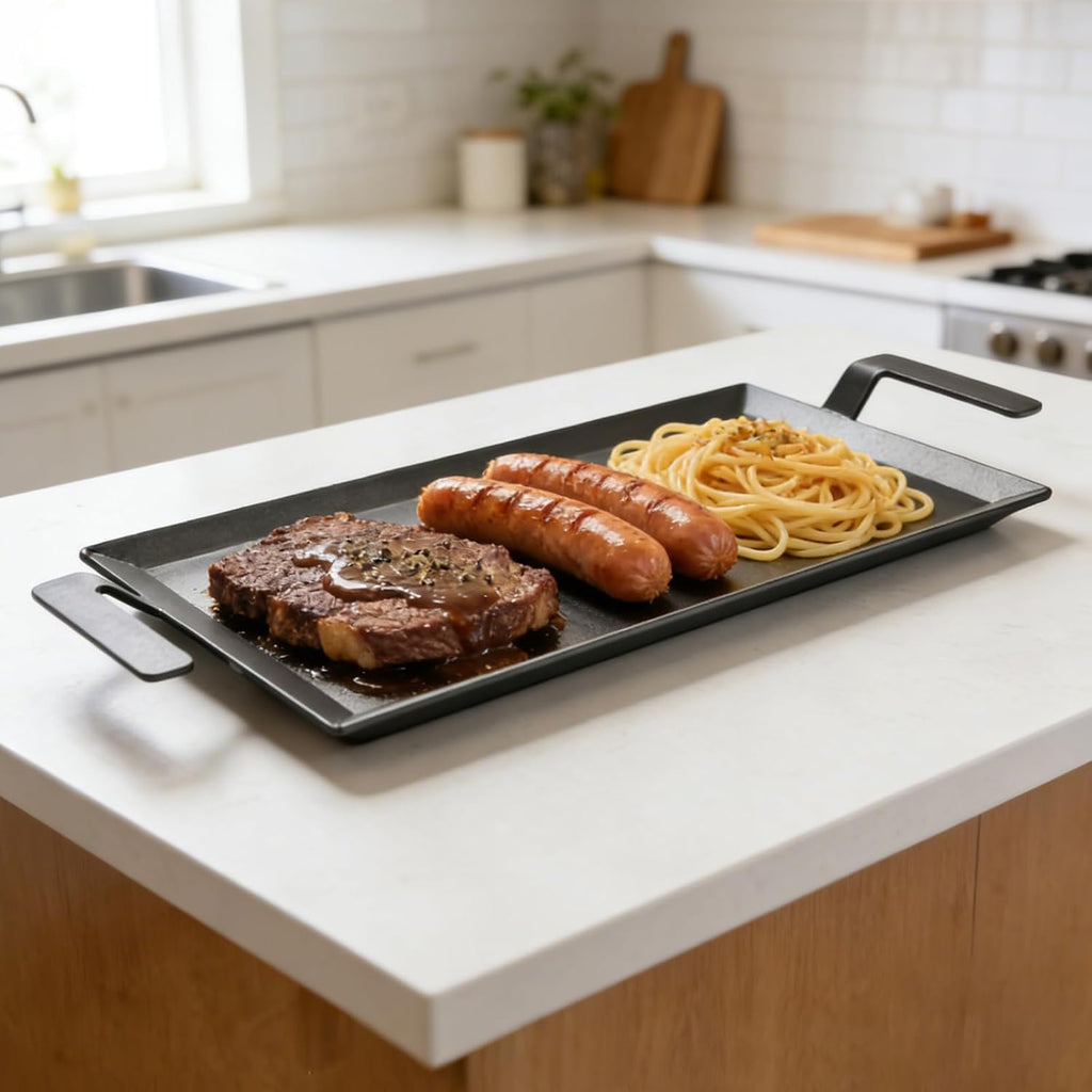 XUDAKAIXIN Carbon Steel Griddle + Grill Press | Professional-Grade Seasoned Cookware | Induction, Gas & Oven Compatible (Up to 1200°F) | Long-Lasting & Durable