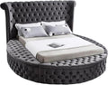 Meridian Furniture Luxus Collection Modern Contemporary Round Shaped Velvet Upholstered Bed with Deep Button Tufting and Footboard Storage, King, Grey