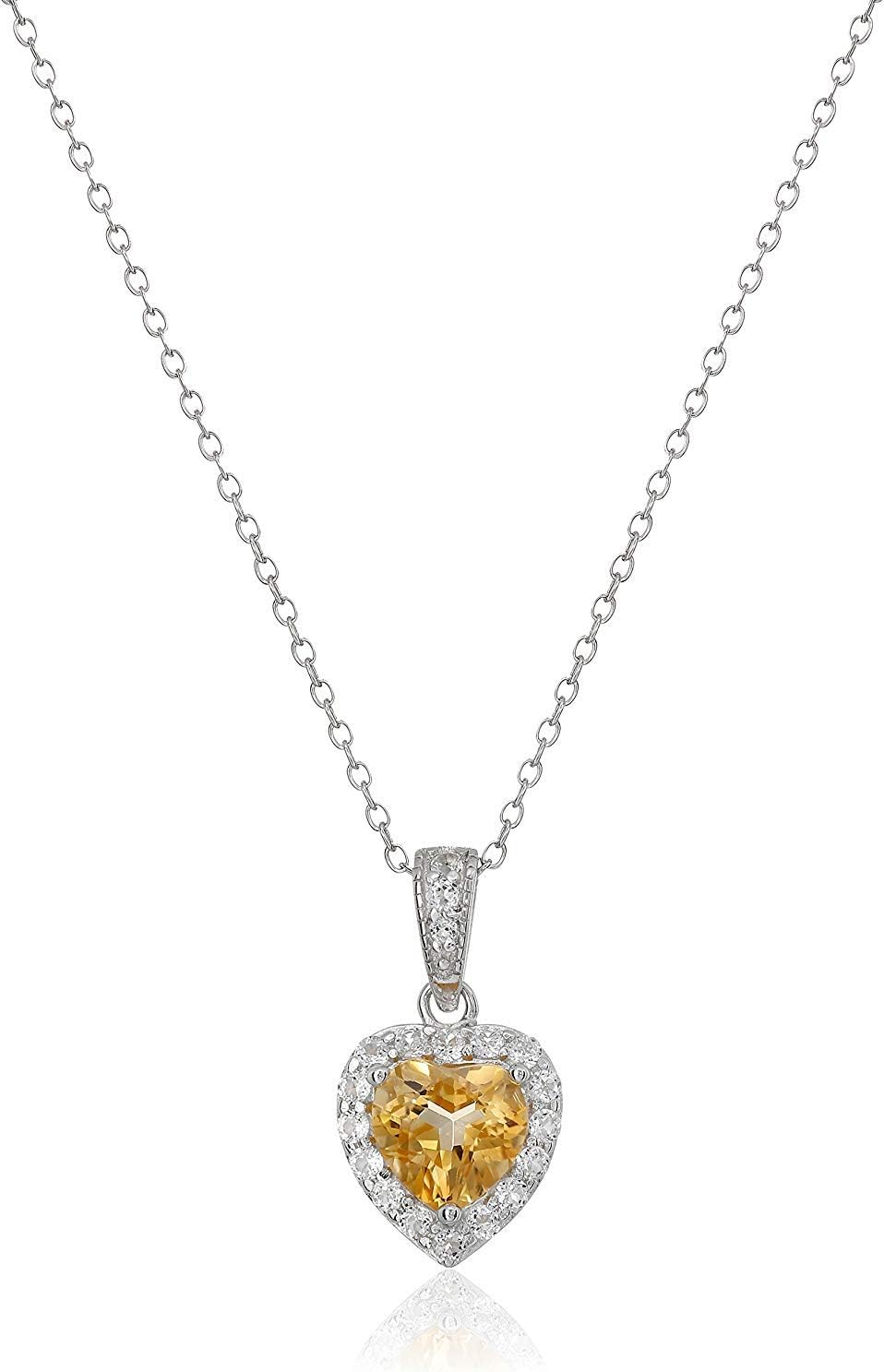 MORGAN & PAIGE .925 Sterling Silver Gemstones and White Sapphire Halo Heart Pendant Necklace, Ring and Stud Earrings for Women Set - Birthstone Jewelry Sets for Women, 18in Cable Chain, Size 7 Ring
