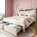 EnHomee Full Size Upholstered Bed Frame with 2 Storage Drawers and 2-Tier Headboard, Vertical Tufted Headboard Design, Extra Storage Space for Bedroom Apartment, Beige
