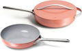 Caraway Fry Pan and Sauté Pan Duo - 10.5' Ceramic Frying Pan and 11.8' Deep Sauté Pan with Lid - Non Stick, Non Toxic, Oven Safe - Perracotta