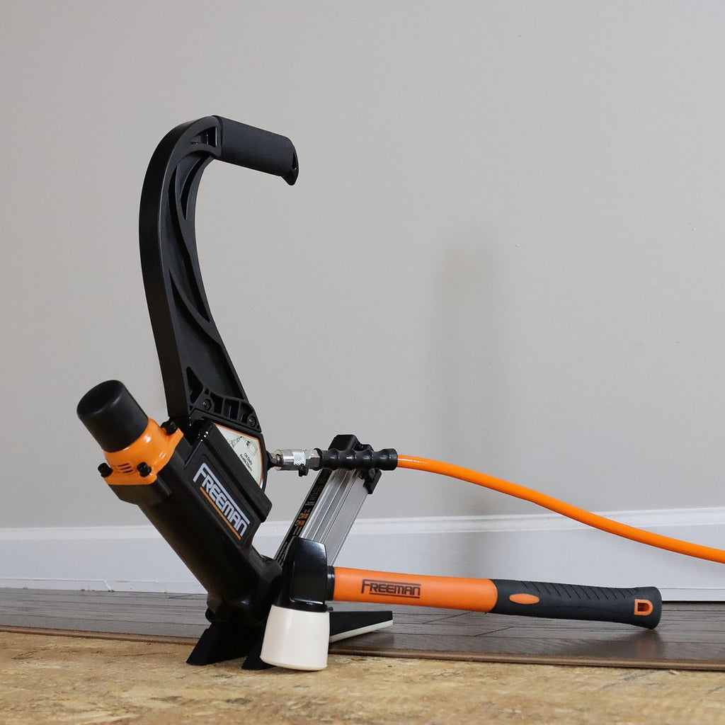 Freeman P50LSLW Lightweight Pneumatic 2-in-1 15.5-Gauge and 16-Gauge 2' Flooring Nailer/Stapler with Flooring Mallet and Interchangeable Base Plates