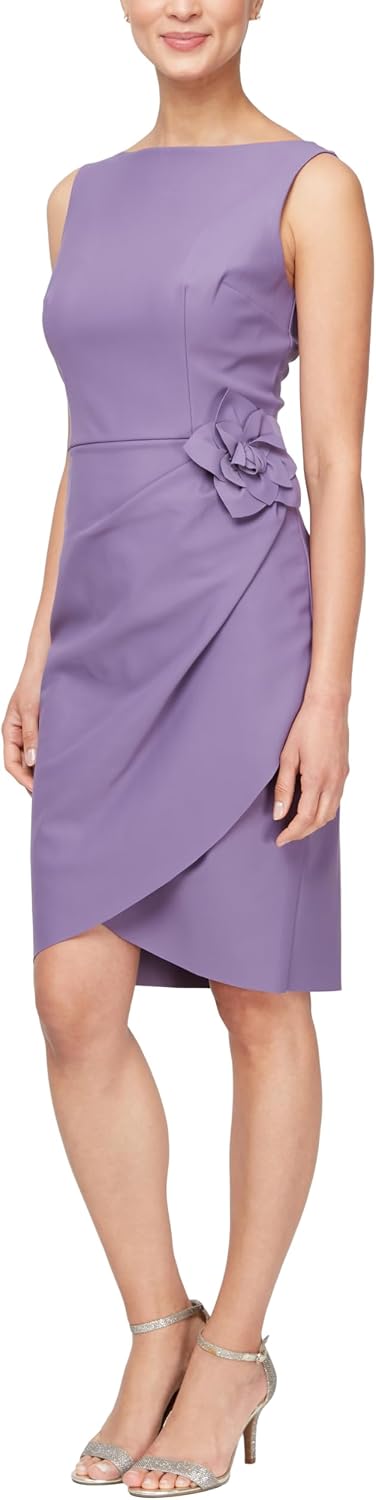 Alex Evenings Women's Slimming Short Ruched Dress with Ruffle (Petite and Regular)