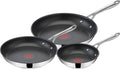 T-Fal x Jamie Oliver Nonstick Coated Stainless Steel Pans 8', 9.5' & 11', Frypan Set Induction Compatible, Oven Safe up to 500°F, Chef's Stainless Steel Skillet, Frying Pan, Silver