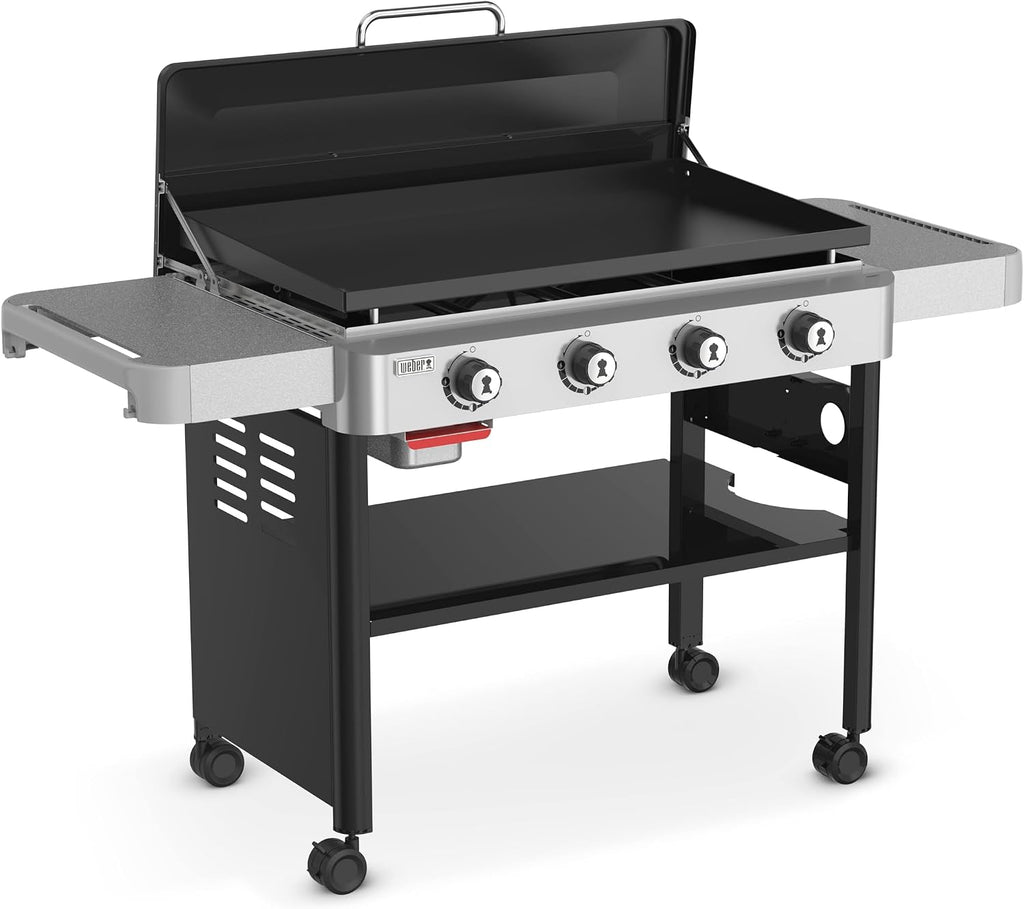 Weber 36' 4‑Burner Liquid Propane Griddle, Black – Pre‑Seasoned Rust‑Resistant Carbon Steel Cooktop with 500°F+ Heat Capacity & Weber Works Compatibility for Outdoor Grilling